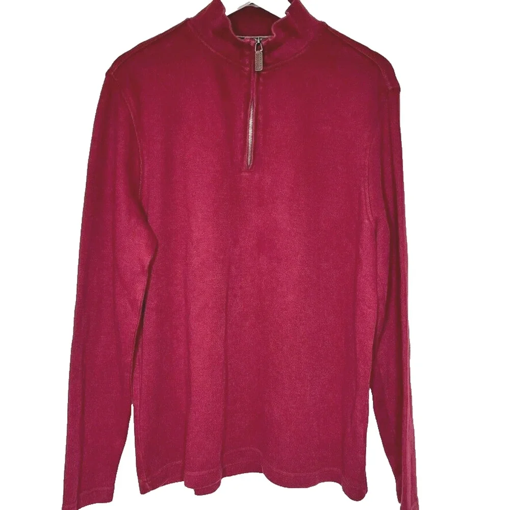 Banana Republic Sweater Men XL Burgundy Elbow Patch Cotton 1/4 Zip Outdoor Basic